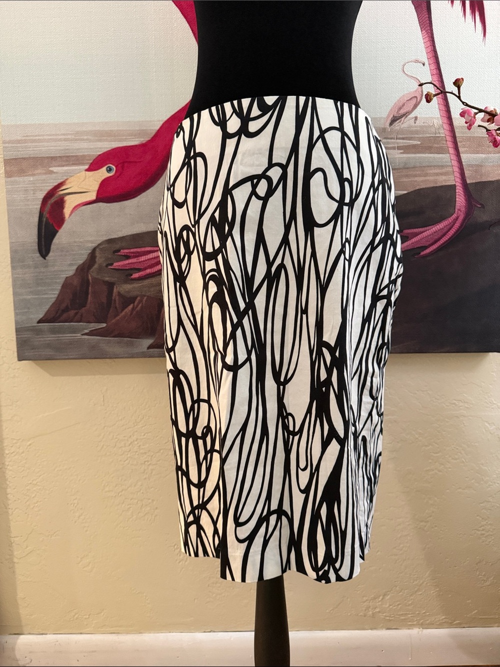 Grace Elements Black and White Abstract Scribble Pencil Skirt
